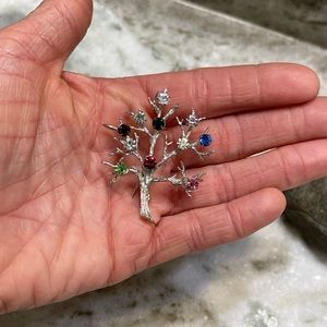 Vintage Signed Curtis Sterling Tree of Life Rhinestone Brooch